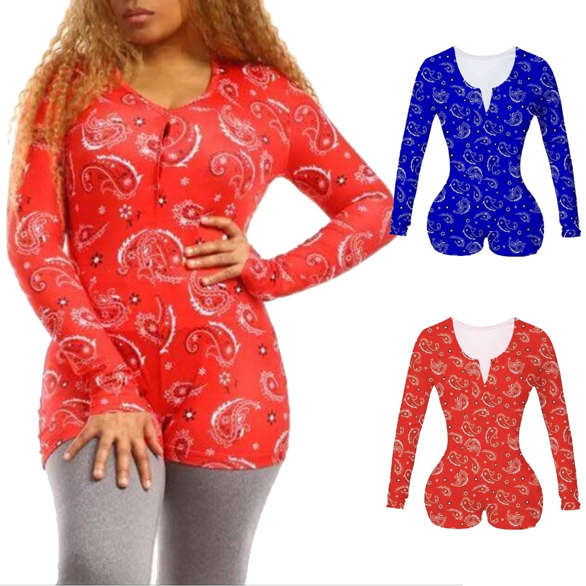 Sexy Bodysuit Womens Long Sleeve VNeck Star&HeartPrint Bodycon