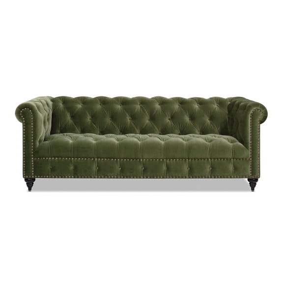 Jennifer Taylor Home Alto 88" Tufted Chesterfield Sofa Olive Green Velvet
