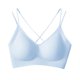 thumbnail image 3 of Bralettes con relleno Camiseta Sujetador Bralettes con cuello en V Sujetadores suaves sin aros Sujetador diario Azul, 3 of 8