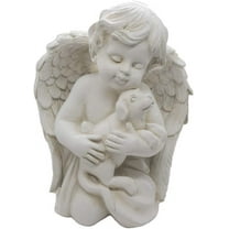 Angel with Dog Statue Pet Dog Memorial Statue Indoor Outdoor Home Garden Guardian Rememberance Dog Puppy Figurine, 7-in