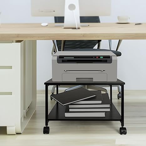 Heavy Duty  Printer Stand with Locking Wheels,  Large Printer Table Shelf, Holds 100 lbs per Shelf - Fits Most 60" Desks, Perfect for Office, Home, Laser Printer or Mini Fridge