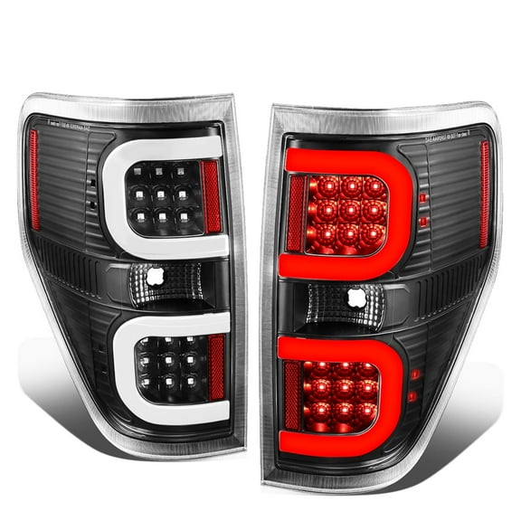 DNA Motoring For 09-14 Ford F150 Dual LED Tube Bar Black Clear Tail Light Brake Lamps Pair
