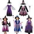 thumbnail image 2 of Disfraz de bruja morada para niñas, disfraz de Halloween, cosplay, Purim, carnaval, fiesta, vestido de princesa para niñas pequeñas, vestido de fiesta, 2 of 5