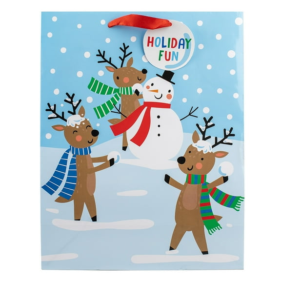 Large Multicolor Reindeer and Santa Christmas Paper Gift Bag, 10" x 13", by Holiday Time