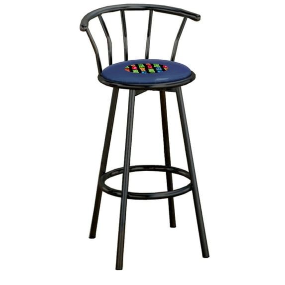 The Furniture King Bar Stool Black Metal Finish with a Tiki or Tropical Themed Decal (Tiki Black Small - Blue)