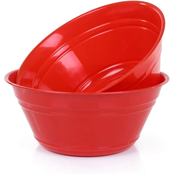 Home Snack Bowls (Large 2pk (4L), Red) - 10.75W x 4.5inH - large red plastic bowl for popcorn, , drinks, candy, holiday party, , trick or treat bowls - 2 Pack