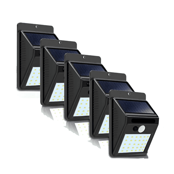 Paquete De 5 Piezas De Lampara Solar Con Sensor De Movimiento Malubero, Negro