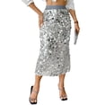 thumbnail image 3 of Sequin Skirt for Women High Waist Midi Skirt Sparkly Skirts for Night Out Cocktail Parties Silver Gray XXL, 3 of 9