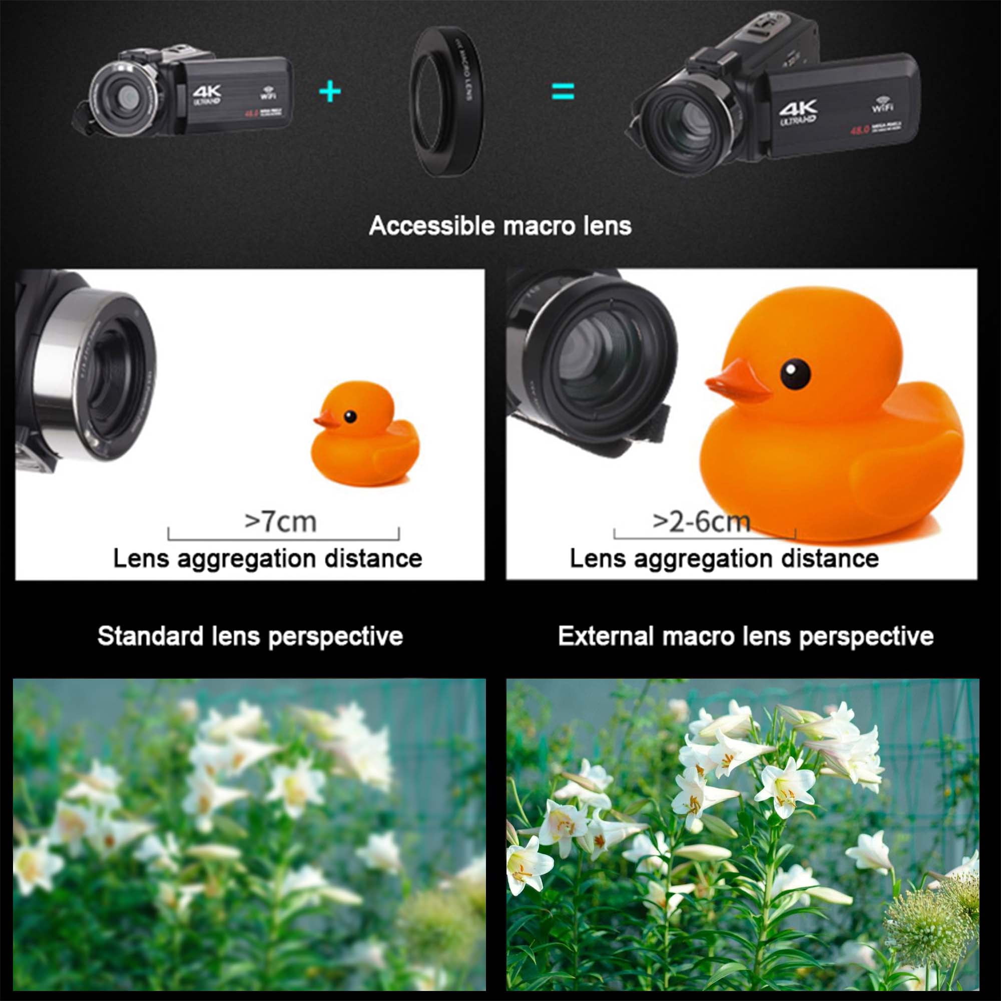 4K UHD vloging camera 18x Digital Zoom 48 MP Camcorder with 32GB TF Card, Black