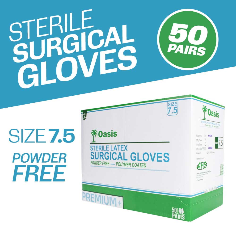 AHS Sterile Latex Surgeon/Surgical Gloves, Size 7.5, Powder-Free, 50 Pairs/Box