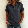 thumbnail image 2 of cfhntfmh Cotton Linen Tops for Women Collared V Neck Short Sleeve Shirt with Pockets Casual Button down Summer Work Tops, 2 of 7