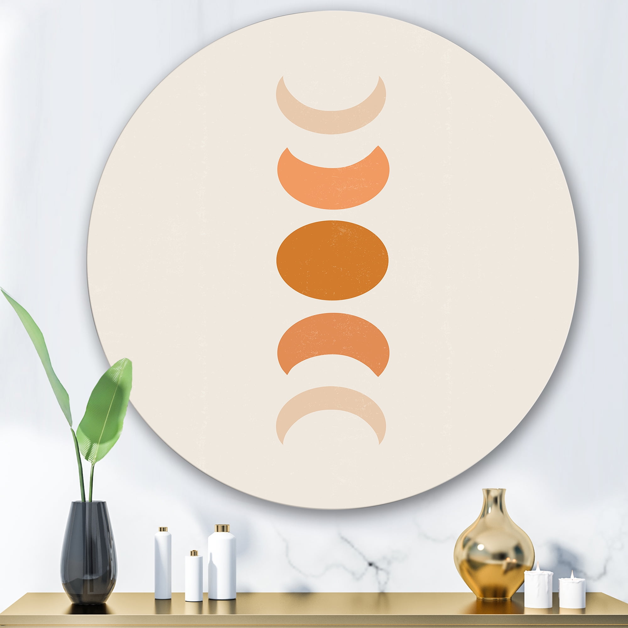 Designart 'Minimalist Different Moon Phases' Modern Circle Metal Wall Art 36x36 - Disc of 36