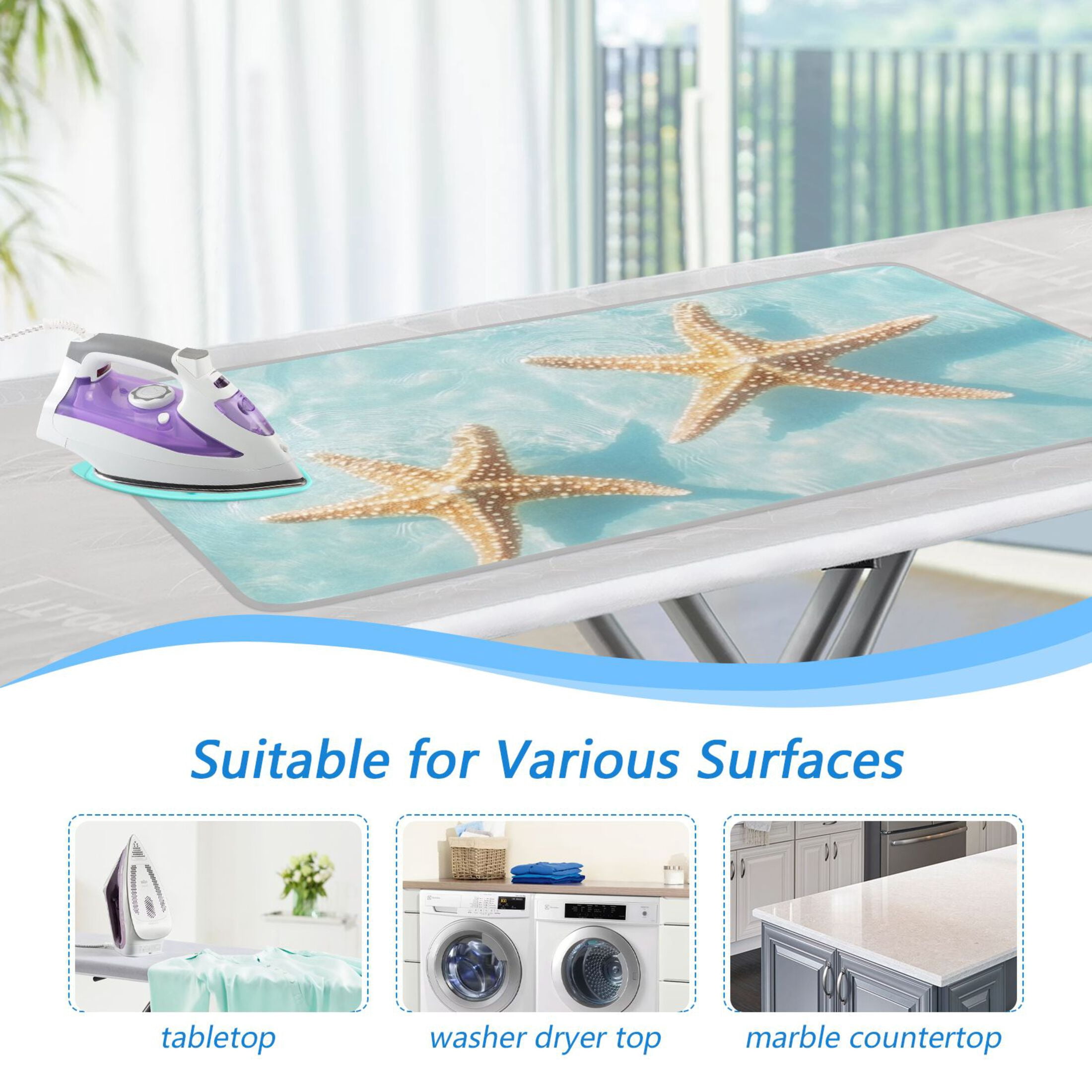 Starfishes in Water Ironing Mat Blanket Portable Travel Ironing Pad Heat Resistant Pad 47.2" x 27.6”