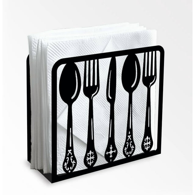 Servilletero decorativo de metal negro para mesa, 12,5 x 12,5 x 4,8 cm. Servilletero de pie.