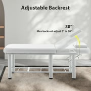 LZBEITEM White Wide Stationary Massage Table with Backrest for Treatment Table Physical Therapy Table Spa Facial Bed, Metal Frame 27.5 Wide 73 Long Heavy Duty Professional Stationary Massage Bed