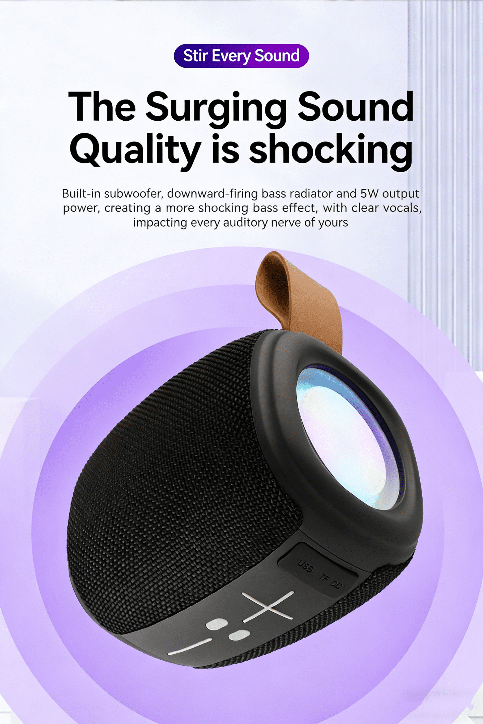 New Portable Bluetooth Speaker, Fabric Design with TF Card Playback, Dual Magnet Deep Bass & Hi-Fi Sound, Long Battery Life, Compact for Home, Outdoor Gatherings & Picnics