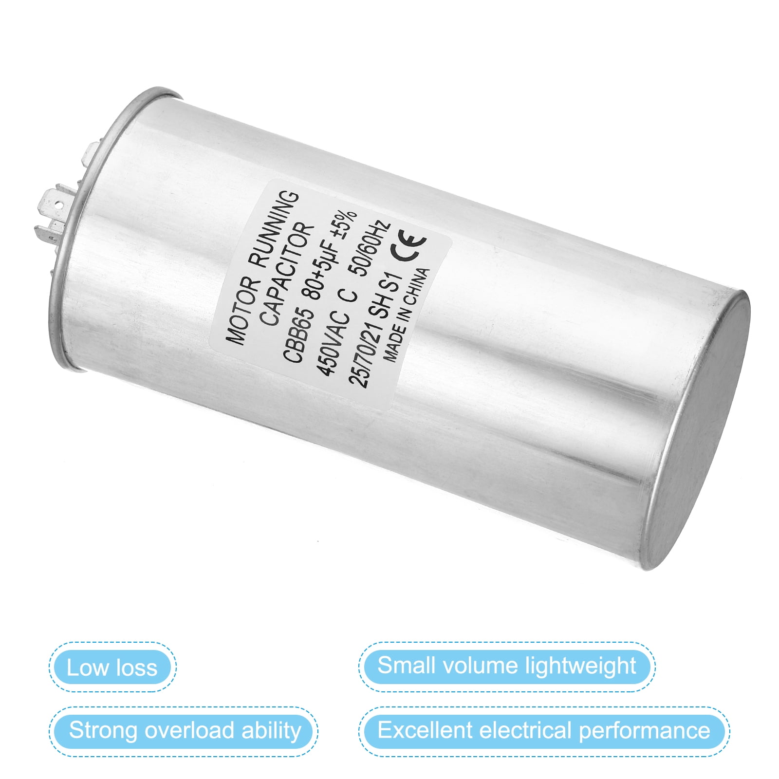 CBB65 80+5uf Run Capacitor, 80+5mfd AC 450V Aluminum Case with 3 Terminal for Air Conditioner