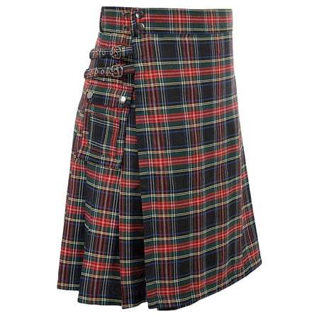 

Scotland Skirts with Pocket for Mens Trendy Vintage Pleated Skirts Gothic Scottish Skirt Holiday Festival Plaid Skirt