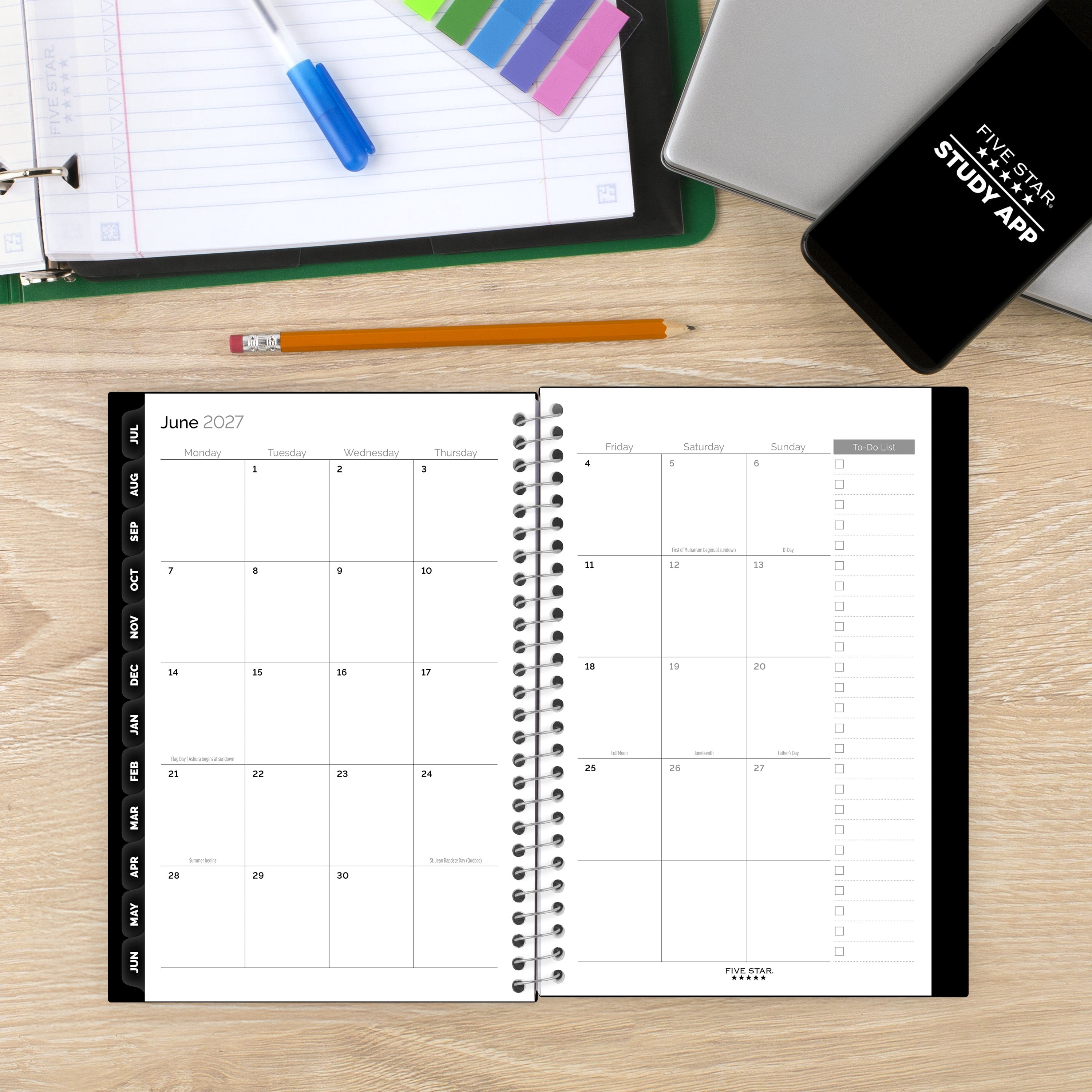 Five Star Black Weekly Monthly Student Planner With Study App 2026-2027