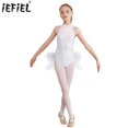 thumbnail image 2 of Traje de actuación de baile latino de Ballet para niñas, leotardo de malla transparente con diamantes de imitación, mono con falda de tul para patinaje artístico con plumas, 2 of 5