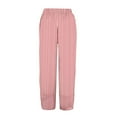 thumbnail image 5 of Women's Casual Pants Striped Linen Pants For Women Summer Casual Wide Leg Pants With Pockets Comfy Cropped Palazzo Pants,Pink Women's Casual Pants XXL, 5 of 5