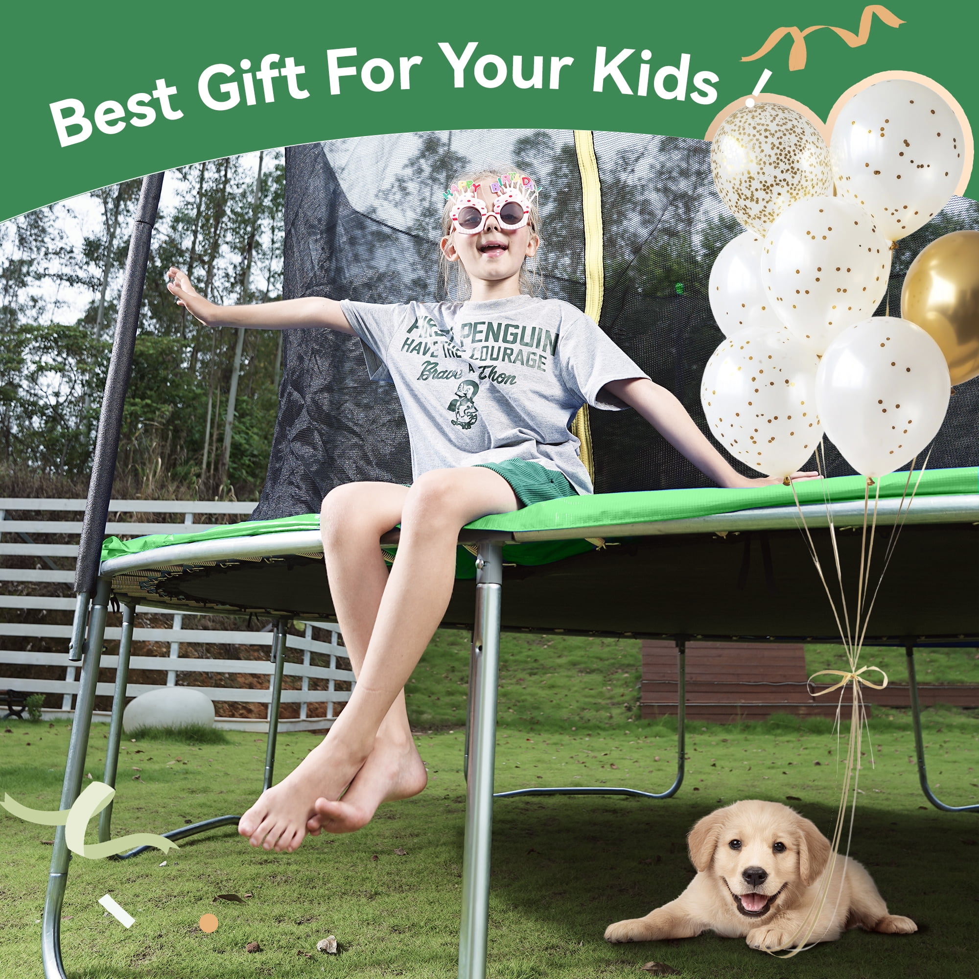 GVDV Outdoor Trampoline, 14' Backyard Recreational Trampoline with Enclosure for Kids & Adults