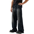 thumbnail image 2 of Zynoxe Mens Plus Size Denim Pants Straight Elastic Waistband Washed Distressed Wide Leg Jeans Trendy Loose Fit Lounge Denim Trousers Pants Black M, 2 of 9