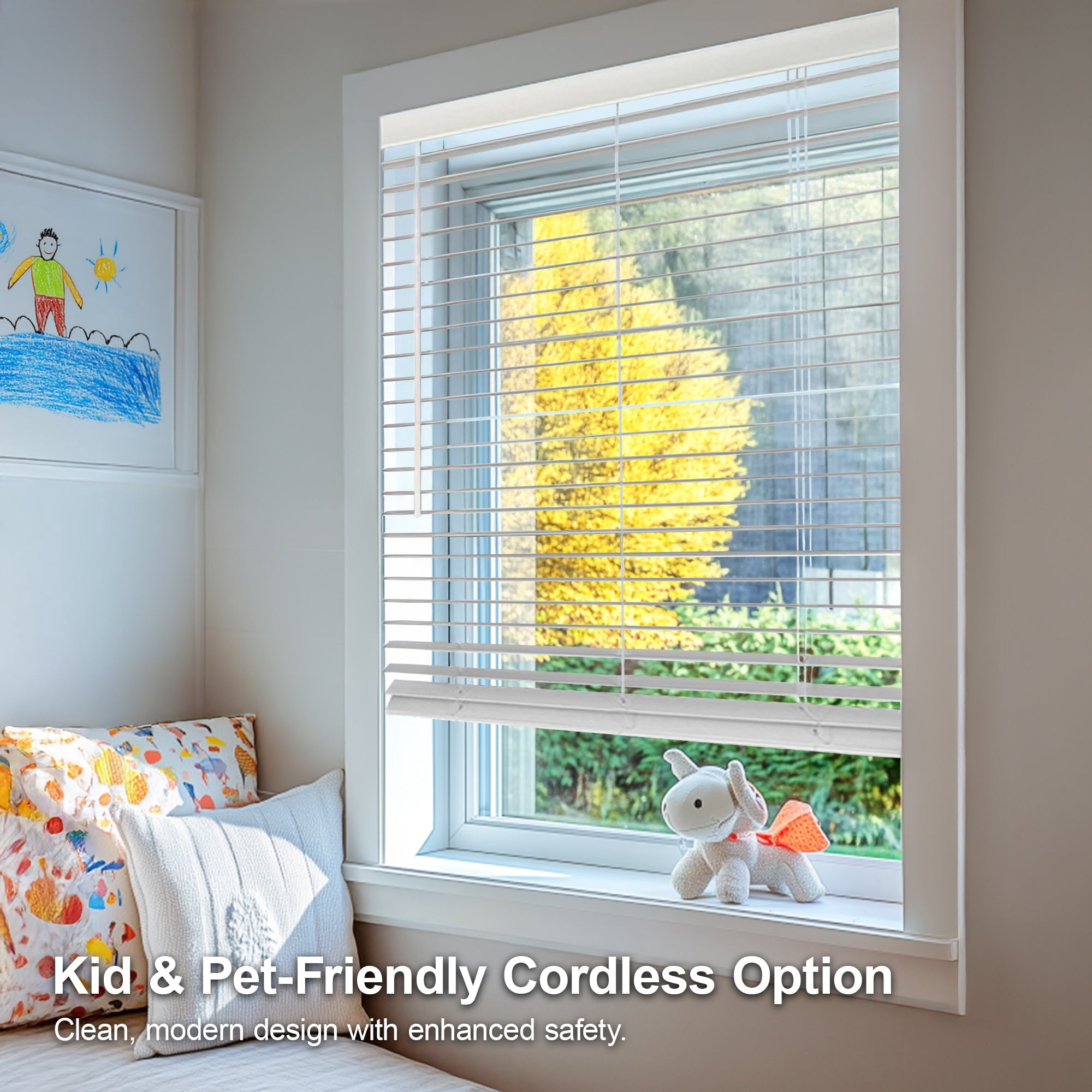 Chicology White Cordless 2” Inch Faux Wood Blinds for Windows with Valance |15.25"W X 72"H| Room Darkening | Light Filtering | Easy Install | Moisture Resistant