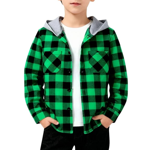 Youth Boys Plaid Hoodies Button Front Pockets Thin Hooded Sweatshirts Teen Kids Soft Fall Casual Cardigan Jackets