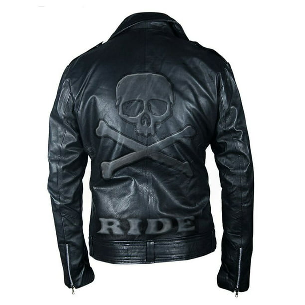 The walking Dead Negan Leather Jacket Black with Skull Embossed Logo on ...