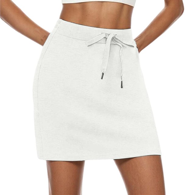 TZEWGL Womens Solid Linen Mini Golf Skirts Drawcord Low Elastic Waist Shorts A Line Skorts With Pockets For Female size XL