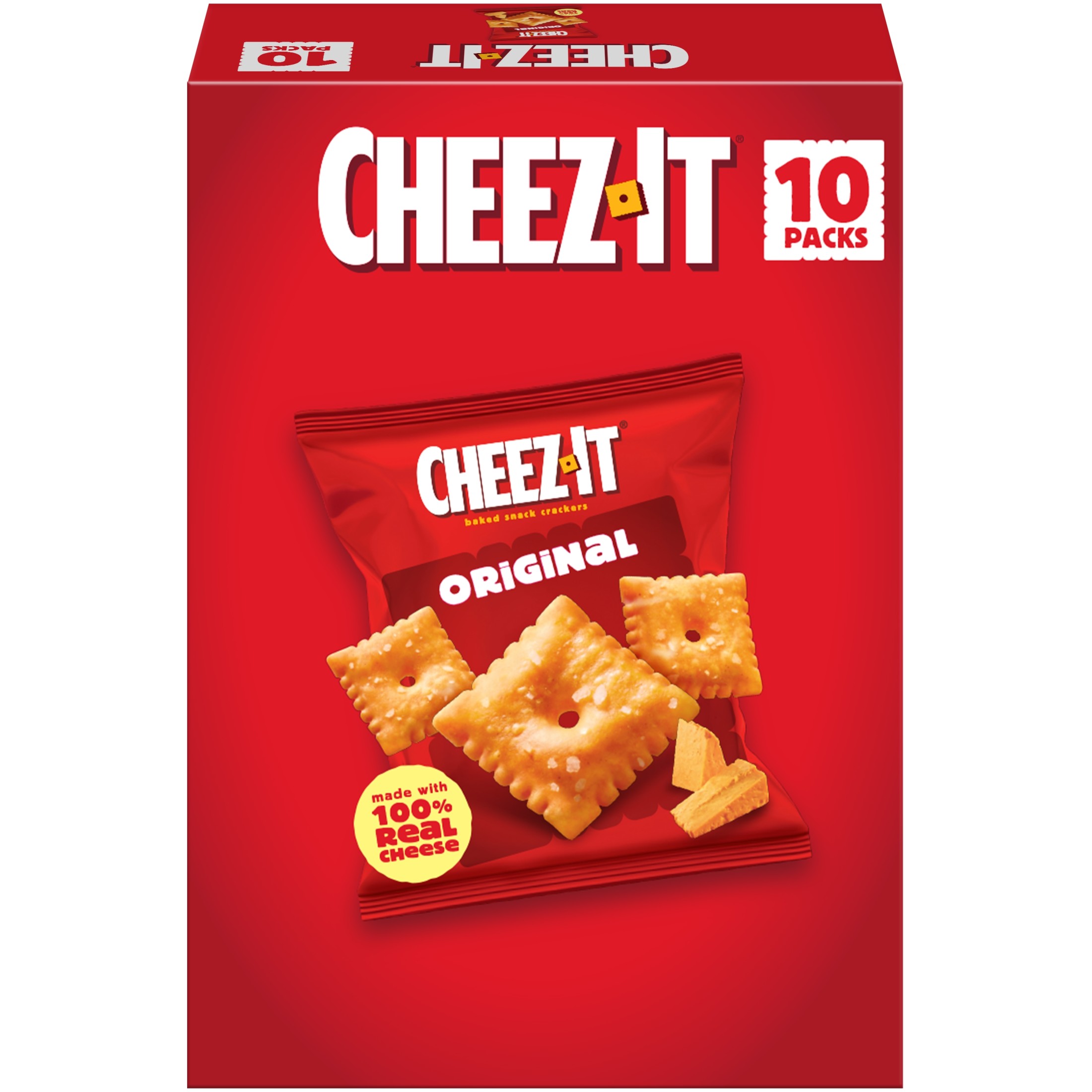 Cheez-It Baked Snack Crackers, Lunch Snacks, Grab and Go, Original, 10oz Box (10 Packs)