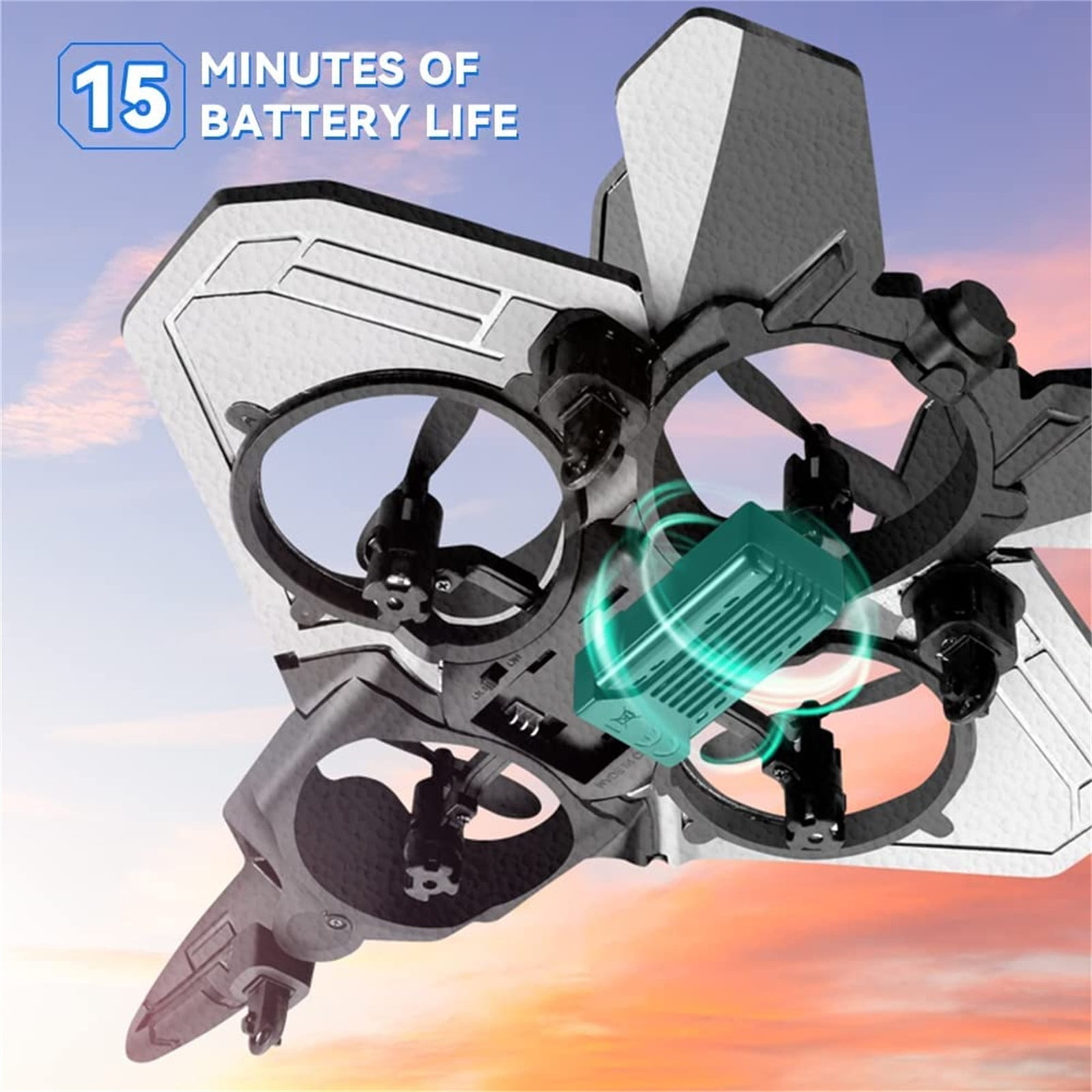 RC Plane Fighter Jet Glider RC Aircraft Foam Drone Toy Blue - 1 Battery 1 Remote 1 Charging Cable 4 Spare Propellers Included Four-Rotor Stunt Design Foam Build LED Lights Easy to Operate - For Kids