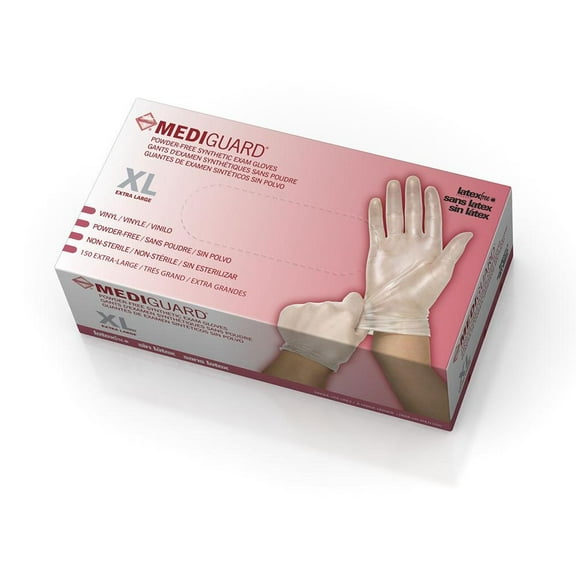 Medline MediGuard Vinyl Synthetic Exam Gloves, Large, 150 Count
