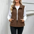 thumbnail image 4 of Breezora Women Full Zip Sleeveless Vest Warm Lapped Collar Outerwear with Pocket for Layering in Winter XL Size Coffee, 4 of 9