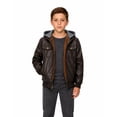 thumbnail image 2 of Heting Boys Faux Leather Jacket Windproof & Waterproof Winter Coat with Fleece Lining PU Motorcycle Hooded Jacket Kids Bomber Jacket for Cold Weather Coffee Velvet Lined 14-16, 2 of 9