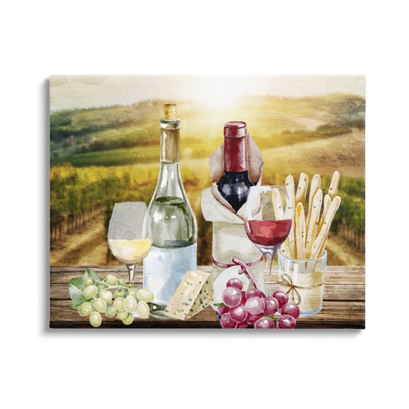 Stupell Industries Wine in Vineyard Landscape Food & Beverage Painting Gallery Wrapped Canvas Print Wall Art, 40 x 30