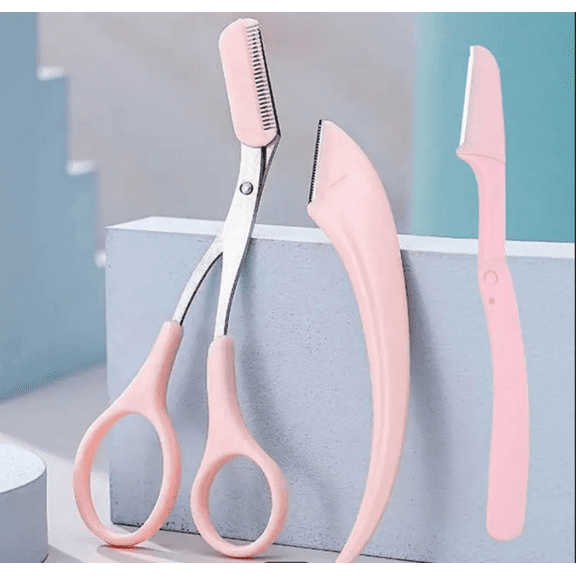 3-Pack Eyebrow Razor Set for Women & Men – Precision Facial Razors with Safety Cover for Dermaplaning, Exfoliating, Peach Fuzz & Eyebrow Shaping (Pink)