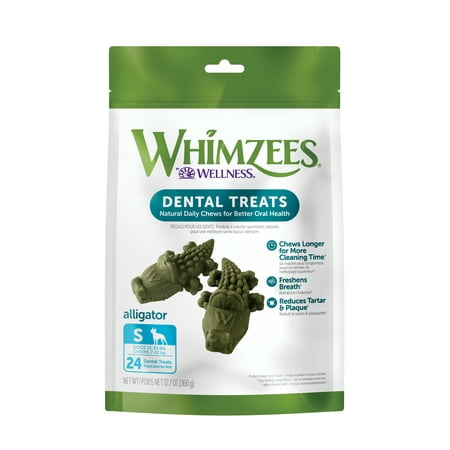 WHIMZEES by Wellness Alligator Natural Grain Free Dental Chews for Dogs, Small Breed, 24 count