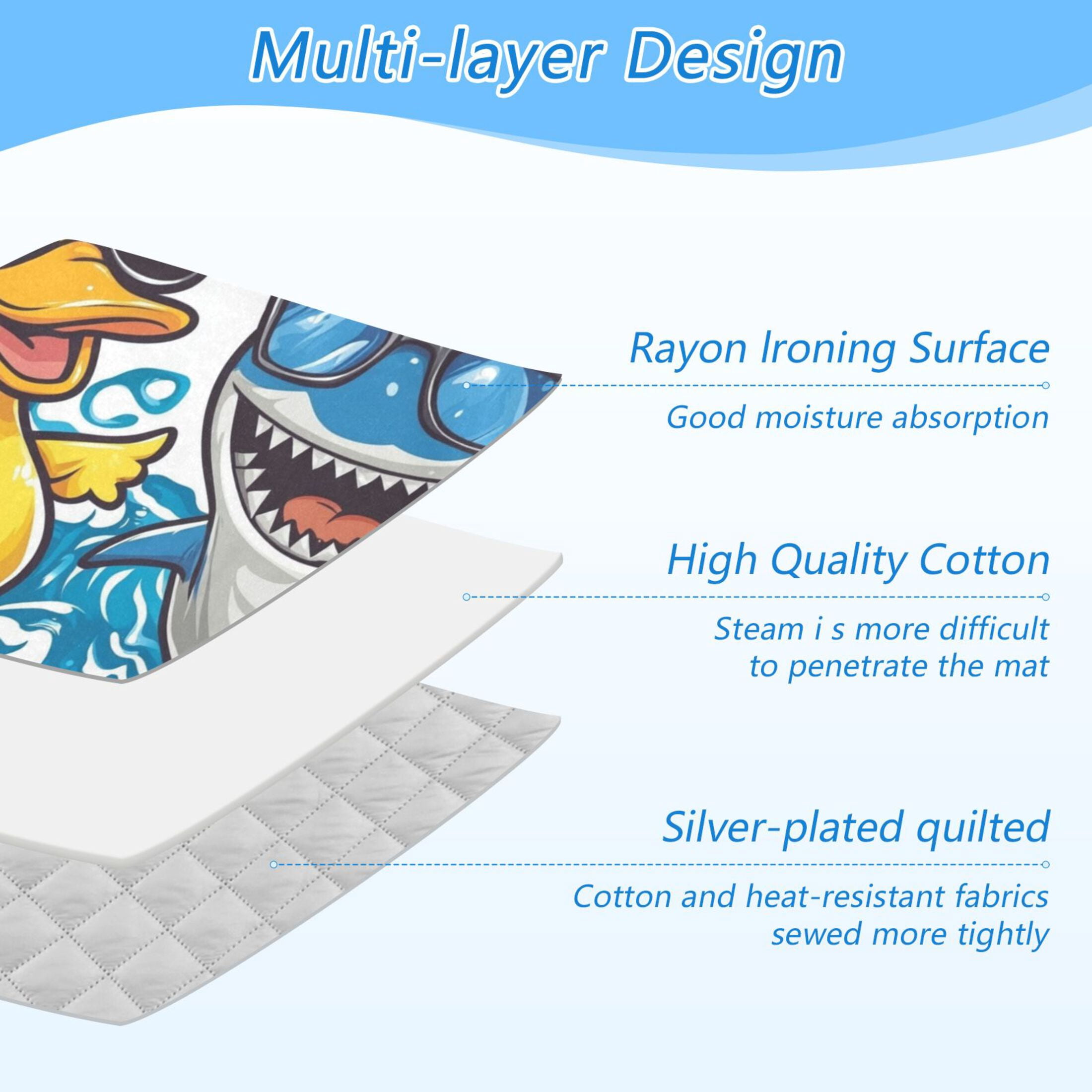 Happy Duck and Fish with Sunglasses Ironing Mat Blanket Portable Travel Ironing Pad Heat Resistant Pad 47.2" x 27.6”