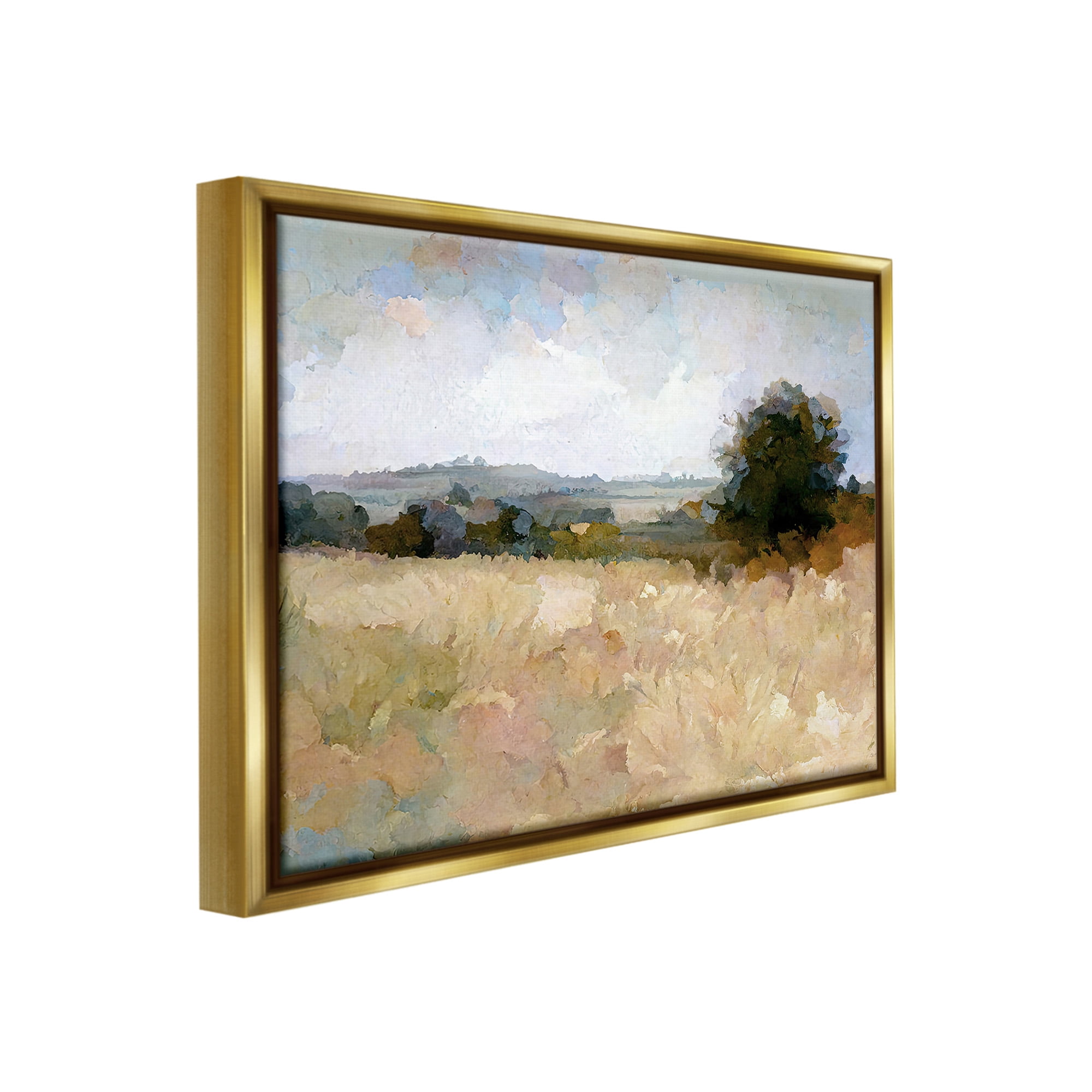 Stupell Industries Beige Rural Field Landscape Painting Gold Floater Framed Canvas Art Print Wall Art, 21 x 17