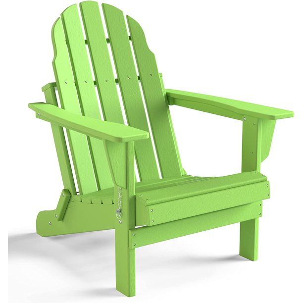 Folding Adirondack Chair, Patio Outdoor Chairs, HDPE Plastic Resin Deck Chair, Painted Weather