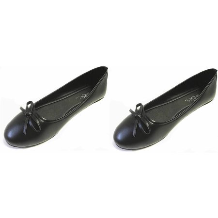 

Shoes8teen 2 Pair Womens Round Toe Ballet Flats 8500 Black/Black 7