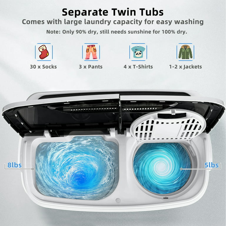 Costway 13lbs Portable Semi-Automatic Twin Tub Wash Machine w/ Built-In Drain Pump Black