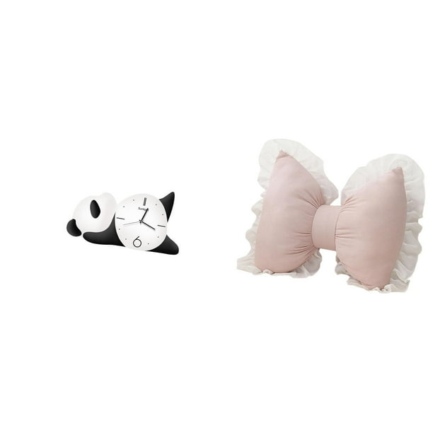 Reloj de pared,Reloj de pared de panda,decoración para el hogar,lindo y creativo.,Cojín con lazo bonito,Cojín con forma de lazo,lindo cojín decorativo con lazo,Funda de almohada suave con