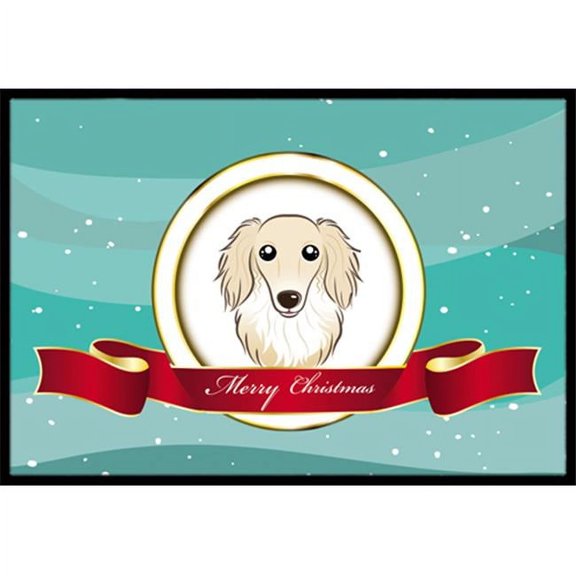 Caroline's Treasures BB1522JMAT Longhair Creme Dachshund Merry Christmas Door Mat, Indoor Rug or Outdoor Welcome Mat