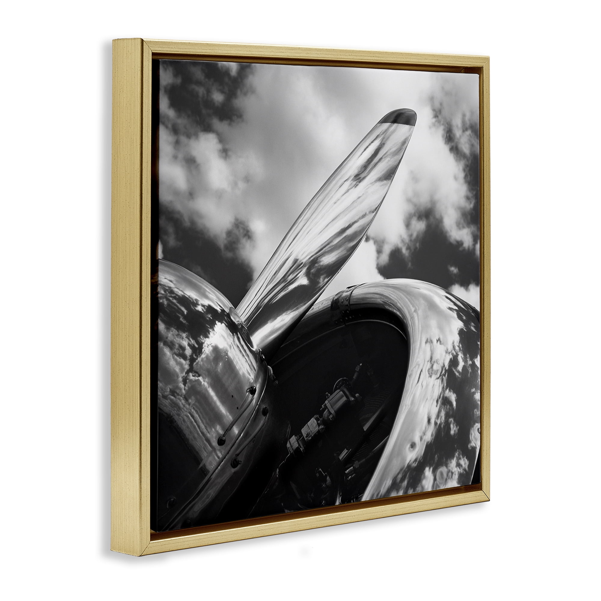 Stupell Industries Propeller with Cloud Reflection Transportation Photography Gold Floater Framed Canvas Art Print Wall Art, 25 x 25