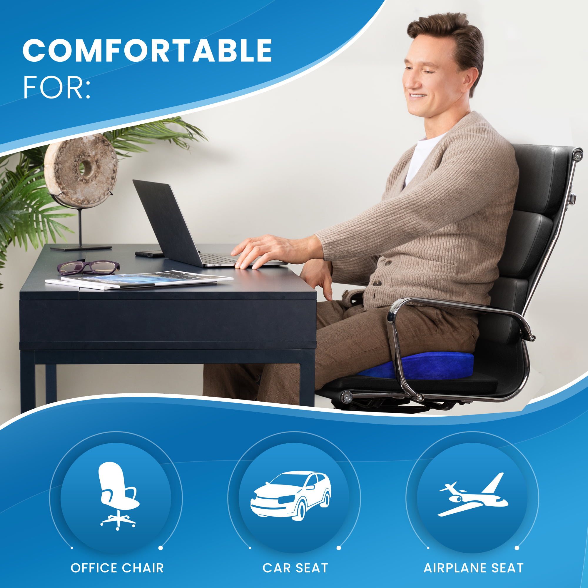 Everlasting Comfort Memory Foam Seat Cushion and Lumbar Back Cushion Combo  - Gel Infused and Ventilated - Orthopedic Design
