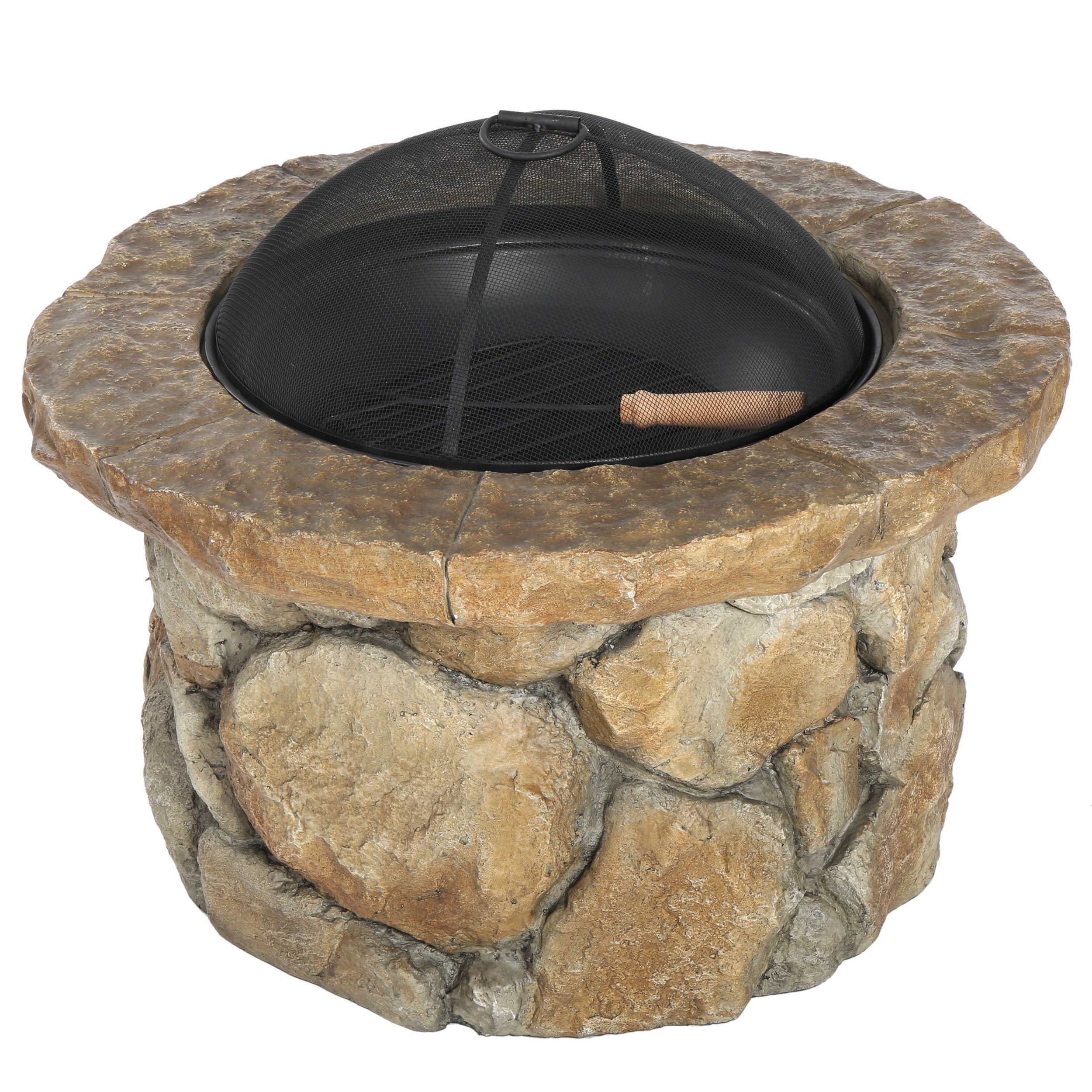 Noble House Easton Outdoor Cement Stone & Iron Fire Pit in Brown/Natural