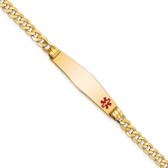 Auriga Fine Jewelry 14K Yellow Gold Soft Curb Link Id Bracelet 7 inch for Women(L- 7inch, W- 9mm)